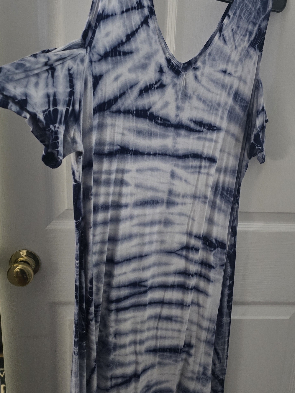 Women’s Tie-Dye V-Neck Short Sleeve Shirt Dress - Blue